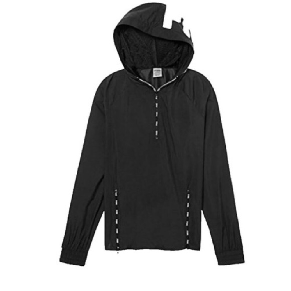 Pink Victoria Secret Jacket Wind Breaker Black  Hooded Zip Up Size XS